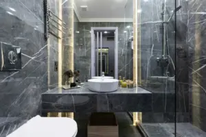 Black And Wood Bathroom